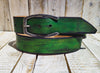 Handcrafted Green Leather Belt with Enchanting Hues and Horseshoe Buckle - Artisanal Style