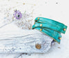 Handmade Turquoise Leather Bracelet with Greenwash and Touch of Gold - Elegant Gold Accents