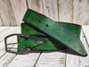 Handcrafted Green Leather Belt with Enchanting Hues and Horseshoe Buckle - Artisanal Style