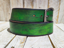 Unique Green Belt with Horseshoe Buckle in Multicolored Leather Design