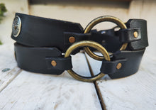 Unique Bohemian Leather Belt with Silver Coins and Gold Rivets