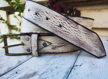 Handmade white creamy  Leather Belt with Beautiful Brown Wash - Unique and Stylish Accessory