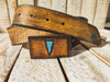 Handcrafted Brown Leather Belt with Vintage Texture Bronze Buckle and Turquoise Triangle - 36cm