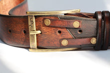 Handmade Two-Piece Brown Leather Belt Unique Two-Tone Design  4.2cm Width Versatile Statement Belt  ISHAOR Original