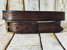 Brown Leather Belt with Bronze Buckle - Classic  Casual Everyday Wear - Ideal for Jeans