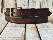 Brown Leather Belt with Bronze Buckle - Classic  Casual Everyday Wear - Ideal for Jeans