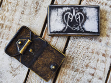 White Leather Belt Buckle with Black Wash and ISHAOR Logo - 4cm Unique Design for Belts -