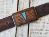 Statement Brown Belt Buckle with Turquoise Geometric Pattern One-of-a-Kind Fashion Accessory