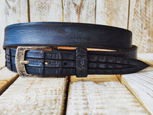 Handmade vintage Brown Leather Belt with Gray Wash and Silver Buckle with Unique cut texture on the tail of the belt