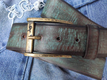 Distressed Turquoise Leather Belt A Statement Piece for Your Jeans Stunning rough finish with Personalization -Make Their Gift Extra Special