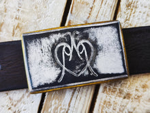 White Leather Belt Buckle with Black wash and ISHAOR Double Logo - Unique Design buckle for 4 cm belt