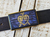 Purple Leather and Black Wash Buckle with Gold Ishaor Logo - Unique buckle and gift for women