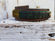 Brown Leather Mens Wrap Cuff Bracelet  Rasta Color  Crocodile Texture  Ishaor