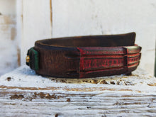 Brown Leather Mens Wrap Cuff Bracelet  Rasta Color  Crocodile Texture  Ishaor