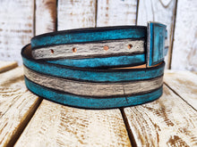 Unique handmade leather belt with Israeli flag colors and heart logo