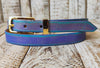 Handcrafted Narrow 2cm purple Leather Belt with turquoise wash and golden finish attaches to Gold Buckle for Women, Elegant design