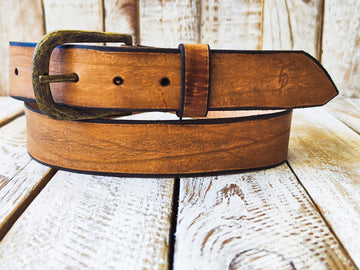 Handmade Light Brown Leather Belt, cowboy western design , Full grain leather perfect belt to wear with jeans