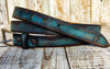 Distressed Turquoise Narrow Leather Belt for men and women with a silver buckle.A Statement Piece for Your Jeans Stunning rough finish.