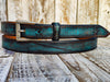 Stylish Distressed Turquoise Leather Belt with Silver Buckle - Perfect for Men and Womens Jeans