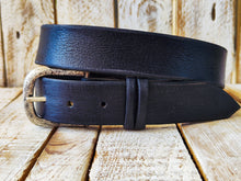 Customizable Vintage Black Leather Mens Belt with Silver Buckle - Personalized Gift for Dad Boyfriend or Any Man