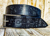 Cyberpunk Black Leather Belt with Tech Print and Silver Buckle, One-of-a-Kind Black Leather Belt with Silver Hardware and Circuit Board .