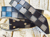 Black and Gray Checkered Leather Belt with Silver Buckle and black wash. Handmade product by Ishaor, A Statement Piece for Any Outfit.