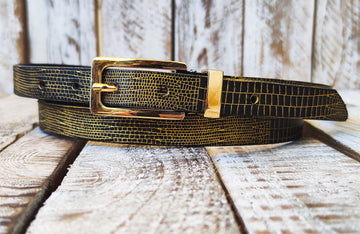 Elegant Black Leather Belt with Gold Buckle - Adjustable Statement Accessory