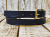 Sleek Black Leather narrow Belt with Elegant Gold Buckle - Stylish and Versatile Accessory"