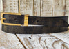 Elegant Everyday Accessory Black Leather Belt with Gold Wash and Buckle - Adjustable and Perfect Gift