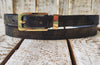 Elegant Everyday Accessory Black Leather Belt with Gold Wash and Buckle - Adjustable and Perfect Gift