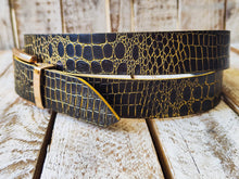 Black Leather Belt, Gold Wash and gold Buckle, Elegant Everyday Accessor. Adjustable belt the perfect gift