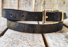 Elegant Black Adjustable Leather Belt with Gold Buckle for Women or Men