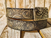 Rugged Handmade Leather Belt: white and Vintage brown Wash designed with Motorcycle Gear Stamps, rivets and Ishaor original logo buckle