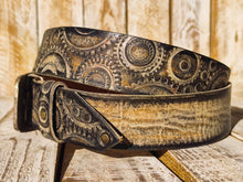 Unique Motorcycle Gear Buckle Leather Belt in Vintage Style