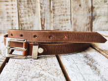 Handmade Brown Narrow Leather Belt with Silver Buckle - Stylish Accessory for Men or Women