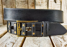 Handcrafted Leather Studded Belt - Unique Black Bronze Buckle Design by Ishaor - Rock and Roll Piece