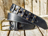 Handcrafted original Black Leather Studded Belt with Bronze Buckle and unique design by Ishaor