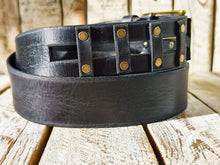 Handcrafted Leather Studded Belt - Unique Black Bronze Buckle Design by Ishaor - Rock and Roll Piece