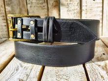 Handcrafted Leather Studded Belt - Unique Black Bronze Buckle Design by Ishaor - Rock and Roll Piece