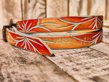 Ishaor Handmade Leather Chic Belt for Women's Flowers in Light Blue & Orange | Spring Fashion , 2cm narrow belt