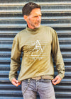 Olive Green Long Sleeve Tee - Original Print by ISHAOR 100% Cotton ,Half-Turtle Neck Tee. stylish shirt to wear with jeans