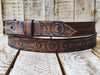 Rugged Handmade Leather Belt: Vintage brown designed with Motorcycle Gear Stamps, perfect personalized gift for bikers