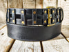 Handcrafted original Black Leather Studded Belt with Bronze Buckle and unique design by Ishaor