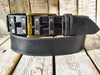 Handcrafted original Black Leather Studded Belt with Bronze Buckle and unique design by Ishaor