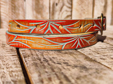 Ishaor Handmade Leather Chic Belt for Women's Flowers in Light Blue & Orange | Spring Fashion , 2cm narrow belt