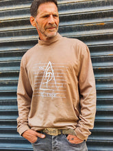 Light brown Long Sleeve Tee - Original Print by ISHAOR 100% Cotton ,Half-Turtle Neck Tee. stylish shirt to wear with jeans