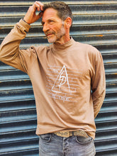 Light brown Long Sleeve Tee - Original Print by ISHAOR 100% Cotton ,Half-Turtle Neck Tee. stylish shirt to wear with jeans