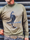 ISHAOR Olive Green Long Sleeve Tee - 100 Cotton Half-Turtle Neck with Original Bird Print - Stylish Shirt for Men and Women