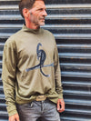 ISHAOR Olive Green Long Sleeve Tee - 100 Cotton Half-Turtle Neck with Original Bird Print - Stylish Shirt for Men and Women