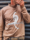 ISHAOR Light Brown Original Print Long Sleeve Cotton Tee with Half-Turtle Neck - Stylish Shirt for Men